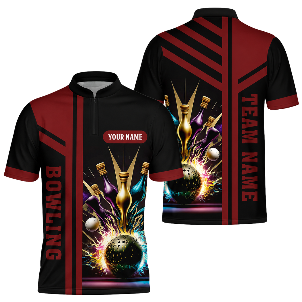 Custom Team Black Grey Bowling Jersey Mens, Custom Bowling Shirts BZ0455