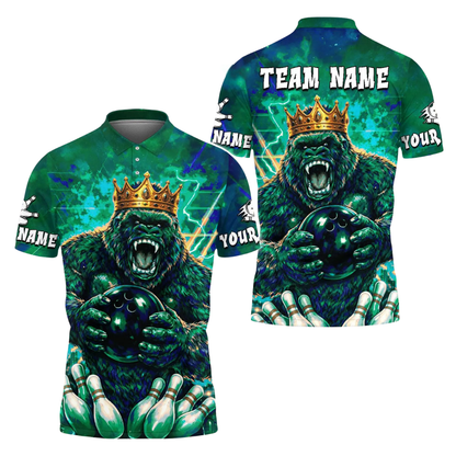 Custom King Gorilla Thunder Bowling Polo Shirt Men, Custom Gorilla Bowling Team Shirts BE0187
