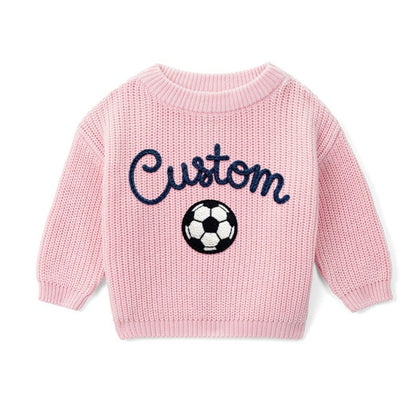 Custom Soccer Baby Embroidered Knit Sweater, Custom Baby Soccer Sweatshirt BB0767