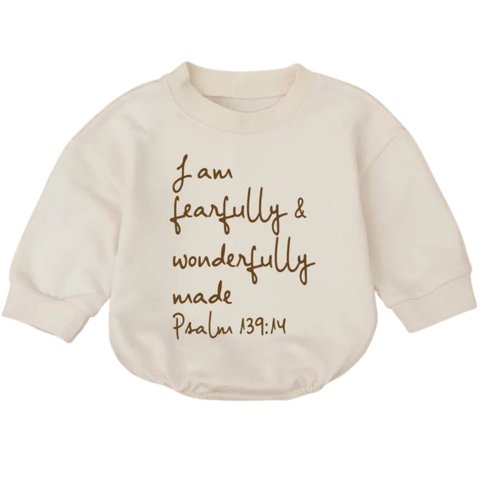 I Am Fearfully And Wonderfully Made Psalm 139:14 Baby Romper Sweatshirt, Christian Baby Romper Sweatshirt BB0682