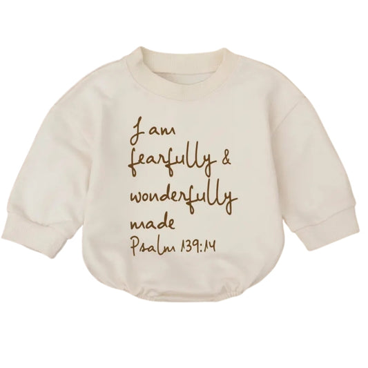 I Am Fearfully And Wonderfully Made Psalm 139:14 Baby Romper Sweatshirt, Christian Baby Romper Sweatshirt BB0682