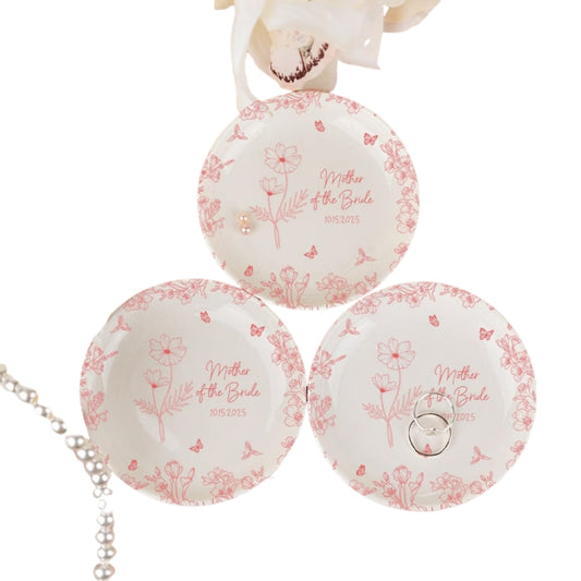 Custom Birth Month Flower Mother Of The Bride Groom Ring Dish, Personalized Wedding Jewelry Dish For Mom WD0151