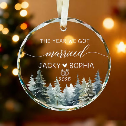 The Year We Got Engaged Pesonalized Couple Nam Glass Ornament, Custom Christmas Engagement Wedding Ornament WD0295