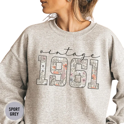 Vintage 1961 Floral Birthday Sweatshirt, 65th Birthday Sweatshirts 2D0905