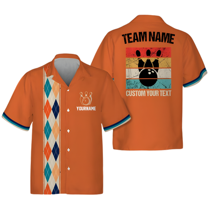 Custom Retro Orange Bowling Hawaiian Shirt Men, Custom Team Retro Bowling Shirts BE0132
