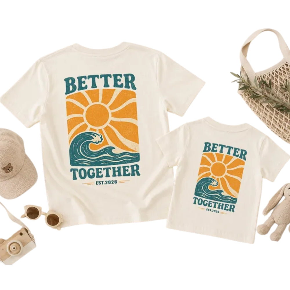 Better Together Retro Floral Matching Dad And Baby T Shirt, Custom Year Father Matching Shirts ET1002