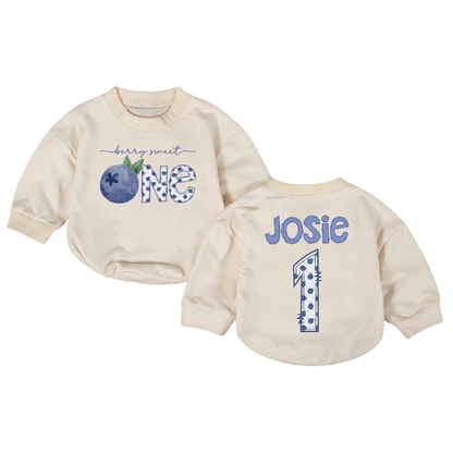 Custom Berry Sweet One Baby Romper Sweatshirt, Custom Blueberry First Birthday Romper Sweatshirt For Baby BB0514