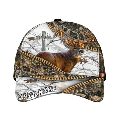 Custom Deer Cross Zipper 3D Printed Baseball Cap, Custom Deer Hunting Cap Hat CP0444