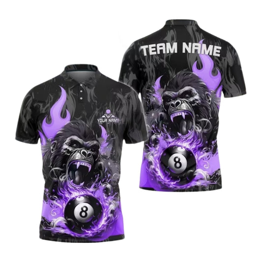 Custom Gorilla 8 Ball Billiard Men's Polo Shirts, Custom Gorilla Billiard Shirts For Team BIU0001