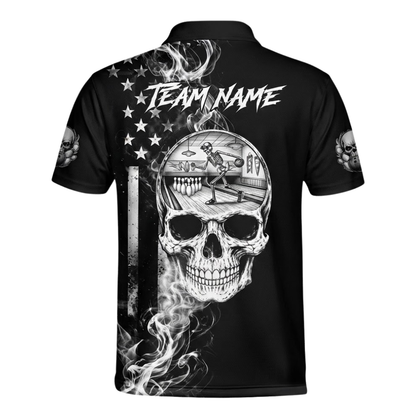 Custom Skull USA Flag Smoke Bowling Jersey Mens, Custom Skull Team Bowling Shirts Black White BZ0501