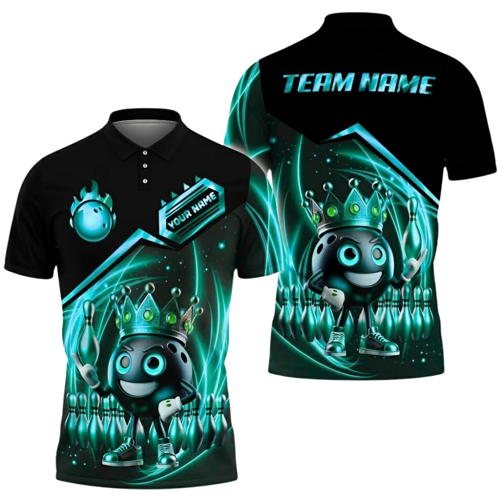 Funny Crown Ball Custom Mens Bowling Team Polo Shirt, Custom Bowling Shirts BZ0680