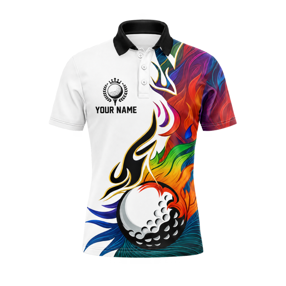 Custom Coloful Flaming Ball Mens Golf Polo Shirt, Custom Flame Golf Team Shirt GZ0469