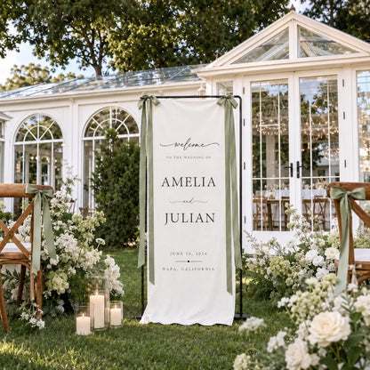 Personalized Wedding Day Fabric Welcome Banner, Custom Wedding Banner Signs WD0395