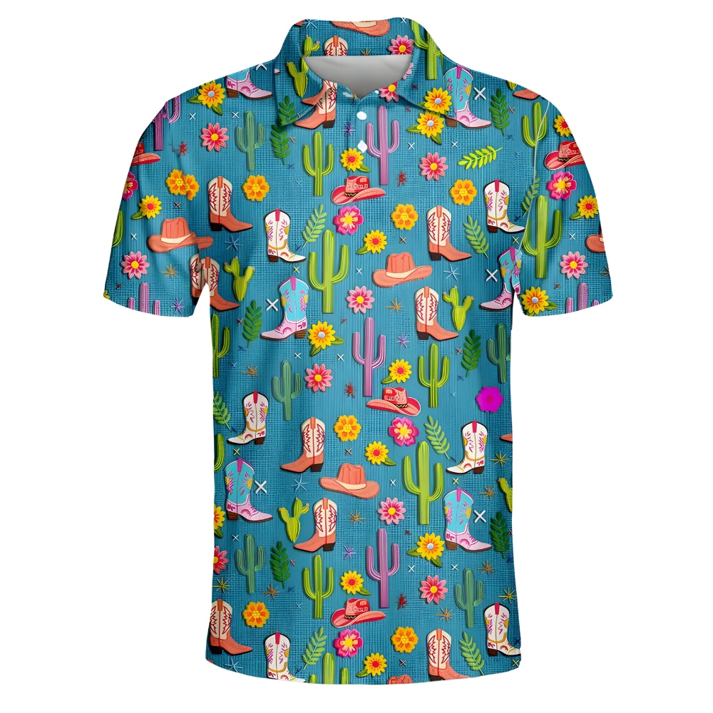 Cactus Western Golf Polo Shirt For Mens, Western Golf Shirts GE0254