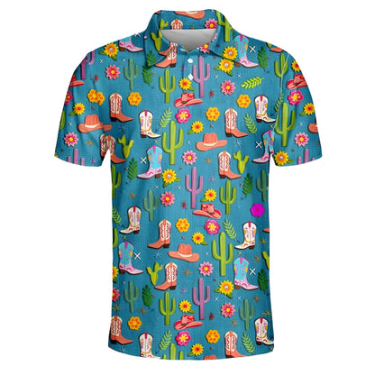 Cactus Western Golf Polo Shirt For Mens, Western Golf Shirts GE0254