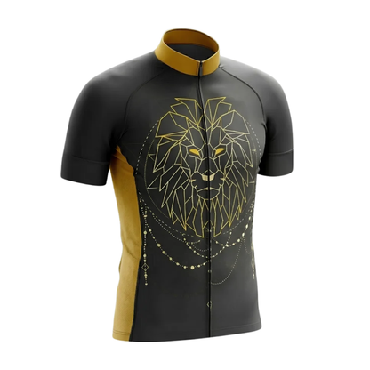 Geometric Lion Cycling Short Sleeve Jersey For Men, Lion Black And Yellow Cycling Jersey CG0878