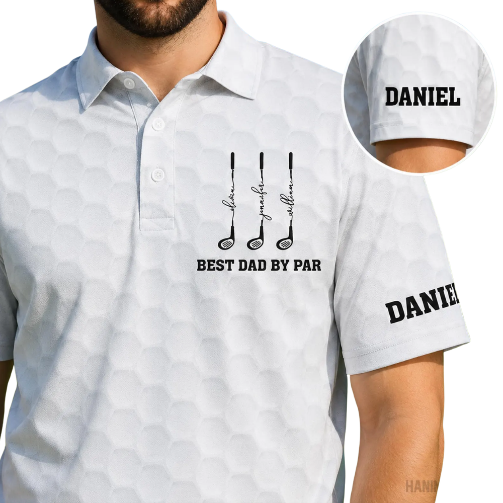 Best Dad By Par Custom Kid Names & Dad Name Golf Polo Shirt Men, Custom Father's Day GE0464  Golf Shirts