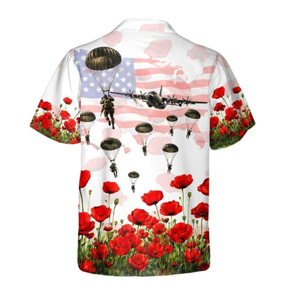Paratroopers Red Poppy USA Flag Hawaiian Shirt For Mens, Paratroopers Hawaiian Shirt HE0399