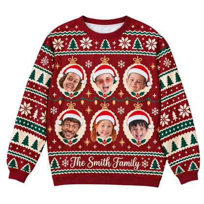Family Faces Custom Photo Ugly Christmas Sweatshirt, Personalized Family Matching Ugly Xmas Sweater 2D1172