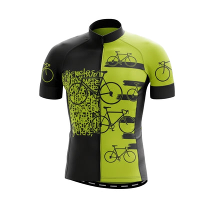 Bicycle Pattern Black And Lime Cycling Short Sleeve Jersey For Men, Bicycle Pattern Cycling Jerseys CG0704
