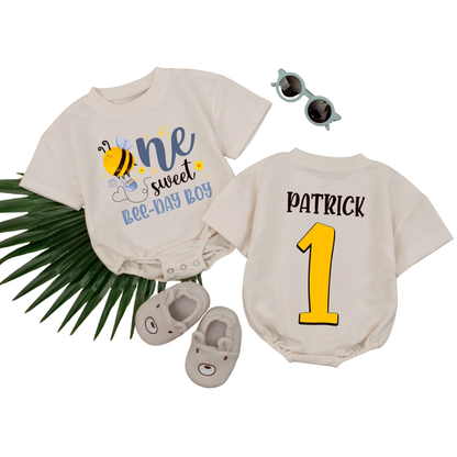 Custom One Sweet Bee Day Boy T Shirt Romper, Custom Cute Honey Bee First Birthday Baby Boy Romper BB0293