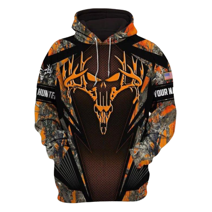 Custom Deer Hunting Camo Hoodie Orange Black, Custom Hunting Hoodie 2D1146