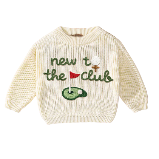 New To The Club Golf Baby Embroidered Knit Sweater, Golf Knit Sweatshirt For Baby BB0124
