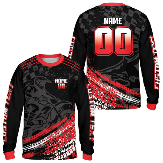Custom Black Red Motocross Long Sleeve Jersey For Men, Custom Dirt Bike Shirts ME0058