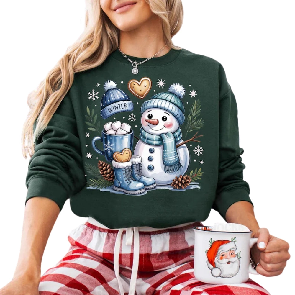 Cute Snowman Sweatshirt for Women, Winter Drink Cup Sweatshirt 2D0530