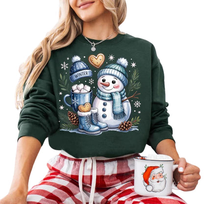 Cute Snowman Sweatshirt for Women, Winter Drink Cup Sweatshirt 2D0530