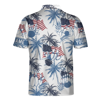 Custom Tropical USA Flag Bowling Jersey For Mens, Custom Name Patriotic Bowling Shirts BZ0582