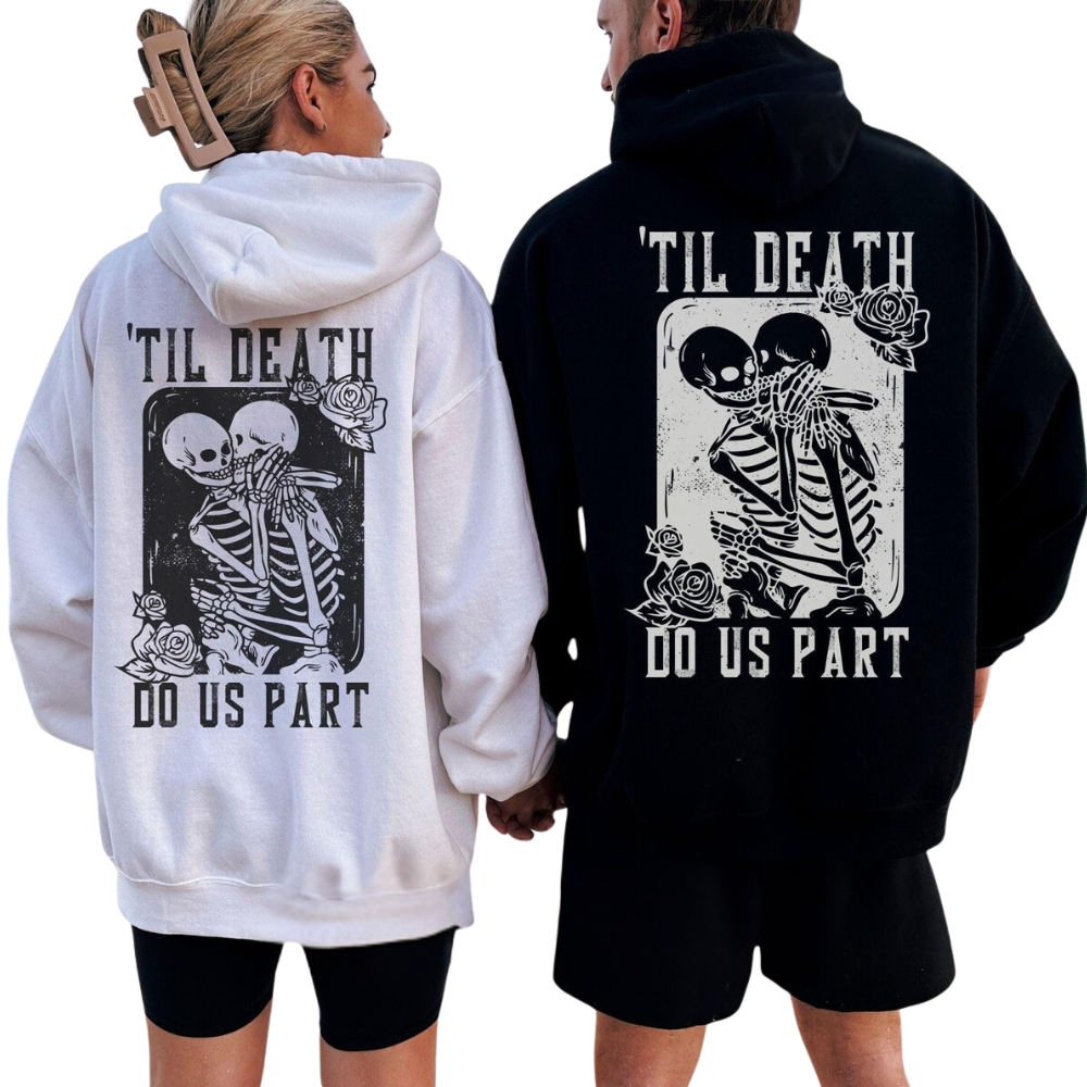 Til Death Do Us Part Matching Skeleton Couple Hoodies, Matching Skull Hoodies For Wife Husband ET1471