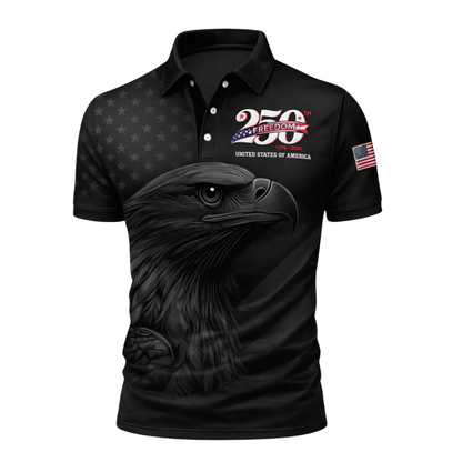 Eagle 250th Anniversary Black Golf Polo Shirt For Men, 4th Of July Eagle Golf Shirts GE0466