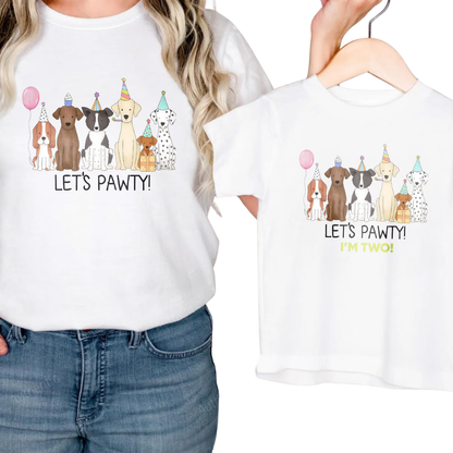 Let's Pawty Personalized Dog Birthday Matching Family T Shirt, Custom Birthday Puppy Family Shirts ET1210