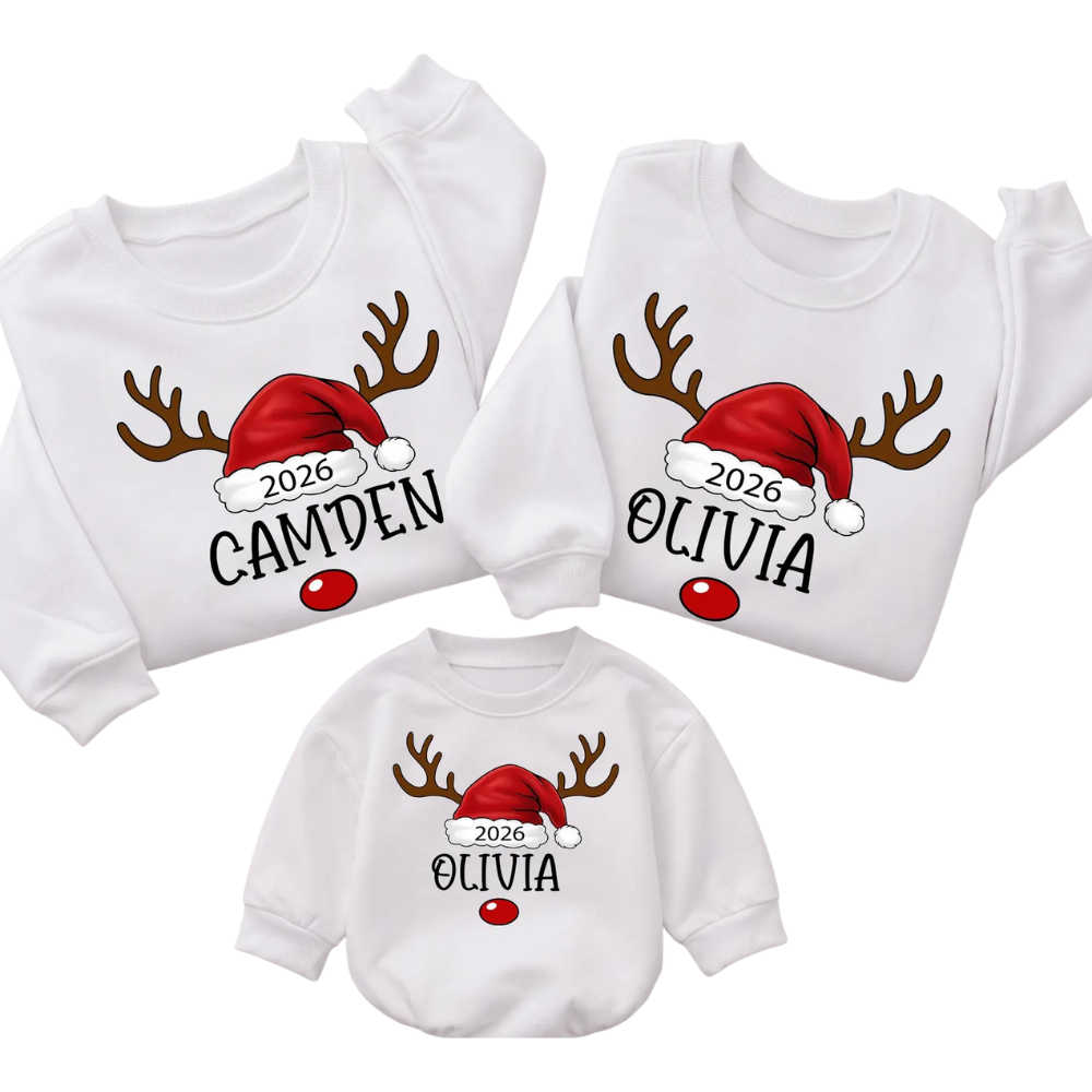 Santa Hat Custom Family Sweatshirt Matching With Name, Custom Christmas Family Sweater ET1698