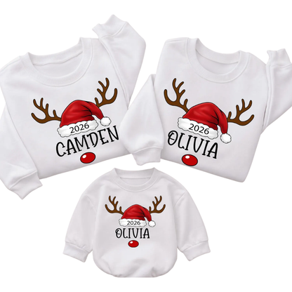 Santa Hat Custom Family Sweatshirt Matching With Name, Custom Christmas Family Sweater ET1698