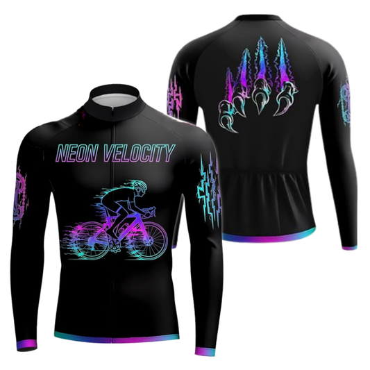 Neon Velocity Men's Black Long Sleeve Cycling Jersey, Cycling Jerseys For Mens CZ0042
