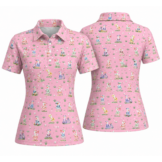 Women's Silly Goose Pink Golf Polo Shirt, Funny Goose Golf Shirts For Ladies GE0471