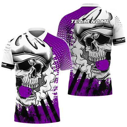 Custom Skull Red And White Bowling Polo Shirt For Men, Custom Skull Bowling Team Shirts BZ0768