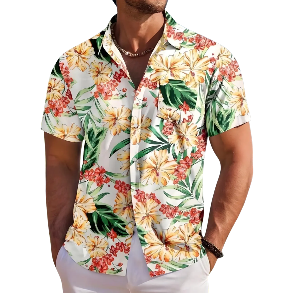Green Tropcical Hawaiian Shirt For Men Women With Pocket, Tropical Hawaiian Shirt HE0388