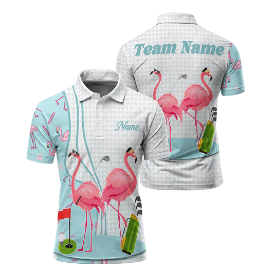 Customize Flamingo Tropical Men's Golf Polo Shirts, Custom Flamingo Golf Shirt GU0004