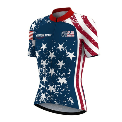 Custom Grunge USA Flag Cycling Jersey Short Sleeve For Womens, Custom Patriotic Cycling Jersey For Ladies CZ0056