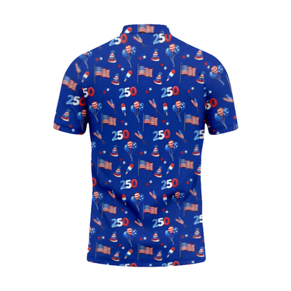 American Flag 250th Anniversary Pattern Blue Golf Men Polo Shirt, 4th Of July Golf Shirts GZ0281