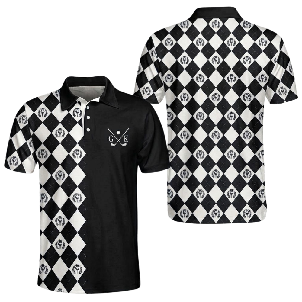 Custom Argyle Pink Golf Polo Shirt Mens, Custom Initial Name Argyle Golf Shirts GE0577