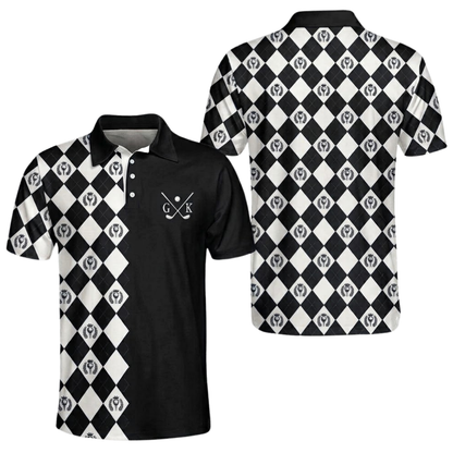 Custom Argyle Pink Golf Polo Shirt Mens, Custom Initial Name Argyle Golf Shirts GE0577