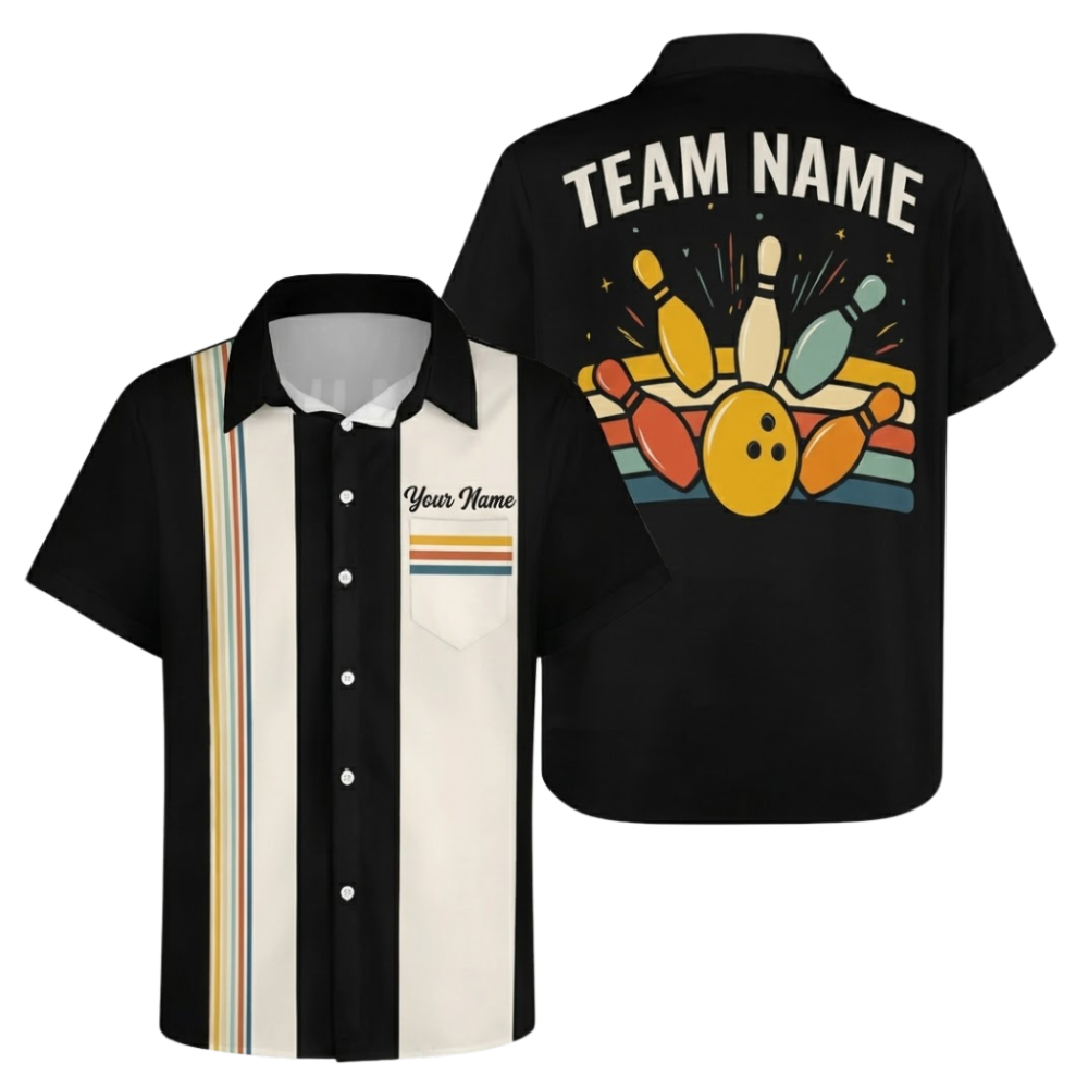 Custom Retro Hawaiian Bowling Shirt For Men Beige And Blue, Custom Retro Bowling Team Shirts BE0273