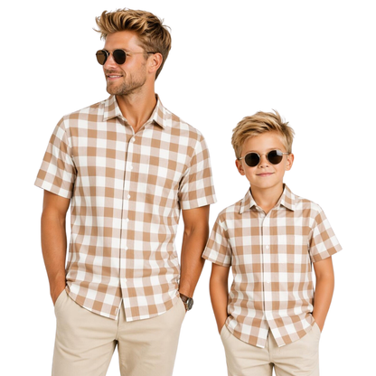 Checkered Father And Child Matching Hawaiian Shirt, Checker Hawaiian Shirts For Family ET1099