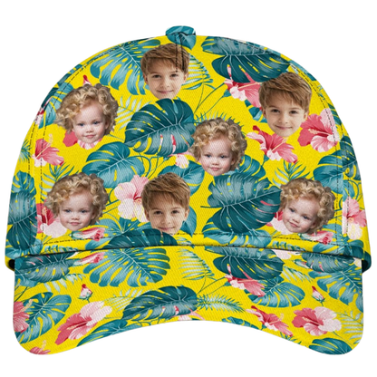 Custom Kid Faces Tropical Baseball Cap For Dad Husband, Custom Kid Photo Cap Hat Tropical CP0602