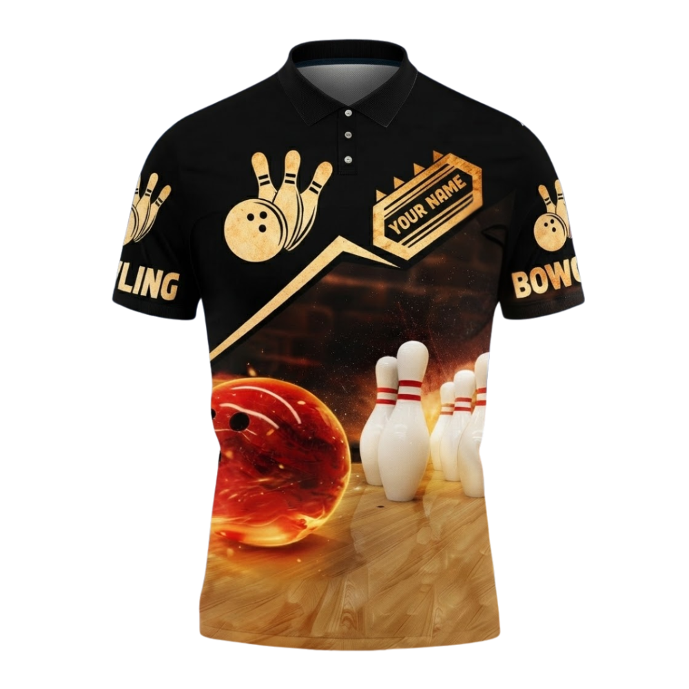 Custom Team Flame Ball 3D Polo Shirt For Men, Custom Bowling Shirt BZ0801