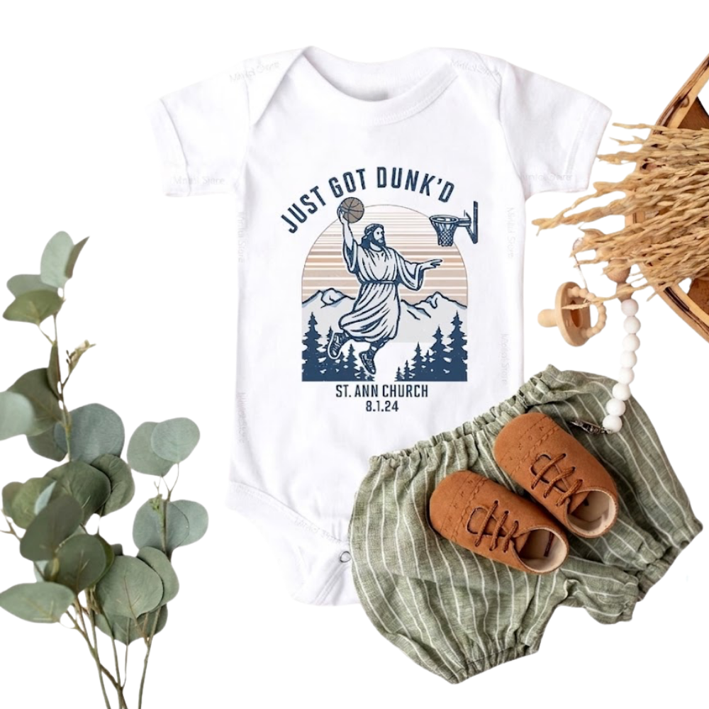 Just Got Dunk'd Baptism Baby Bodysuit, Funny Christian Baby Bodysuit BB0008